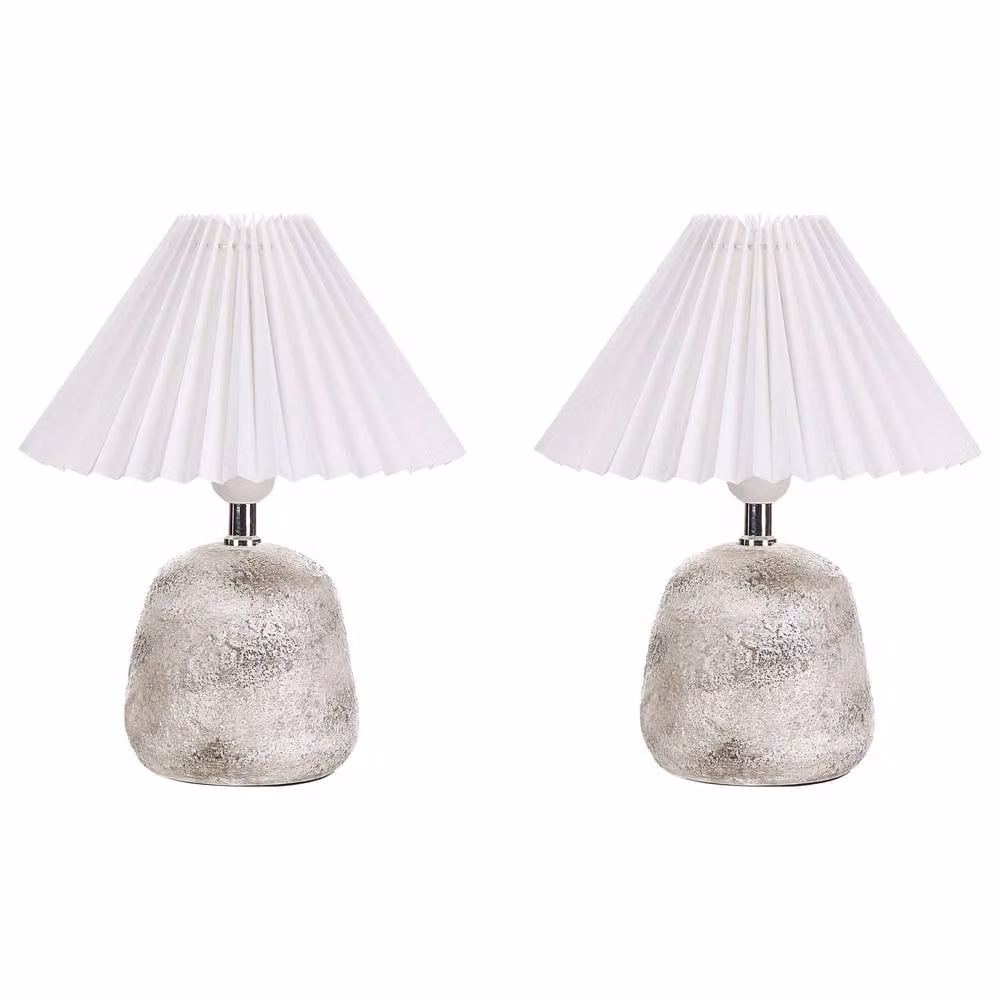 Wyld and Coco Pair of White and Grey Ceramic Table Lamps with White Pleated Shades – 2