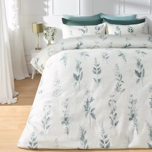 OHS Botanics Waffle Duvet Cover and Pillowcase Set, Green, W/D/H: 180 x 200 cm