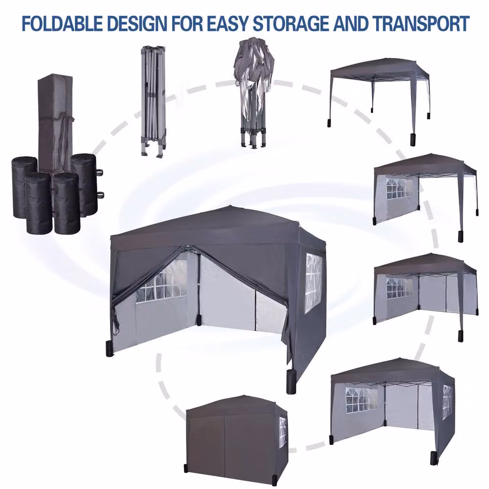 MCC Direct Grey Pop Up Gazebo with Removable Sides and Storage Bag, W: 300 cm, D: 300 cm, H: 255 cm – 5
