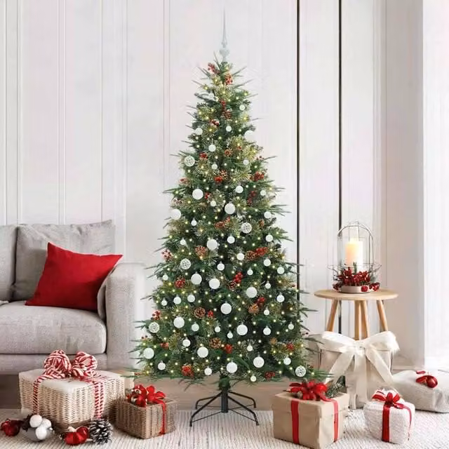 Berkfield Home Artificial Hinged Christmas Tree in Green, Height: 180 cm