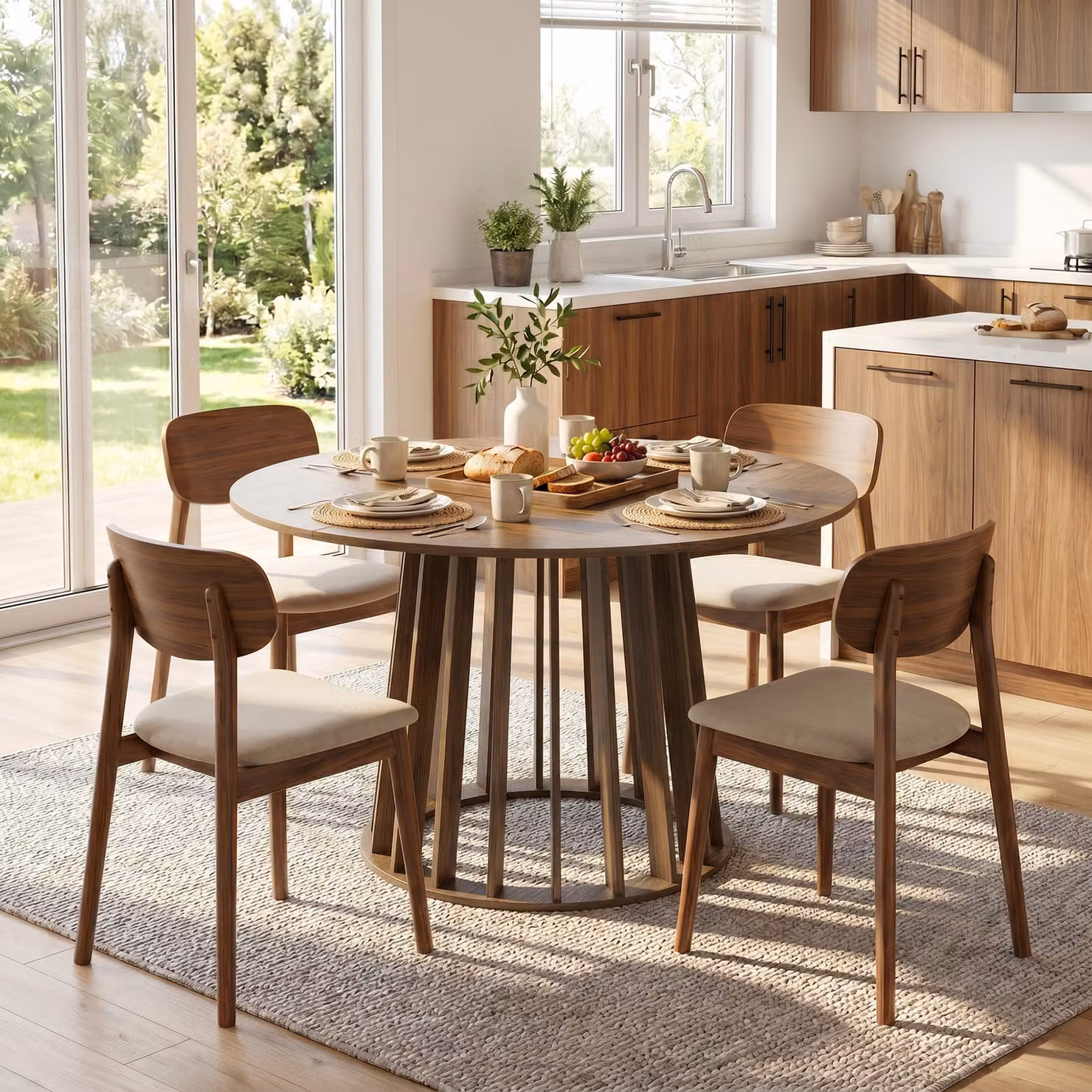 HOMCOM Modern Round Dining Table for 4-6 People, Brown, Diameter: 120 cm, Height: 75 cm – 6