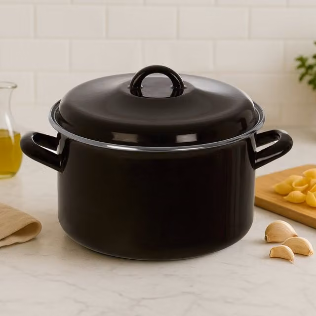 Orsina Porter Casserole Dish with Lid in Black, Silver and White, 22cm – 1