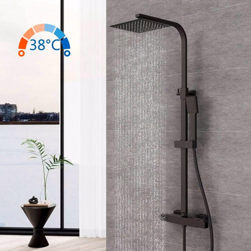 Hinsinc Black Thermostatic Dual Head Bathroom Mixer Shower Set – 3
