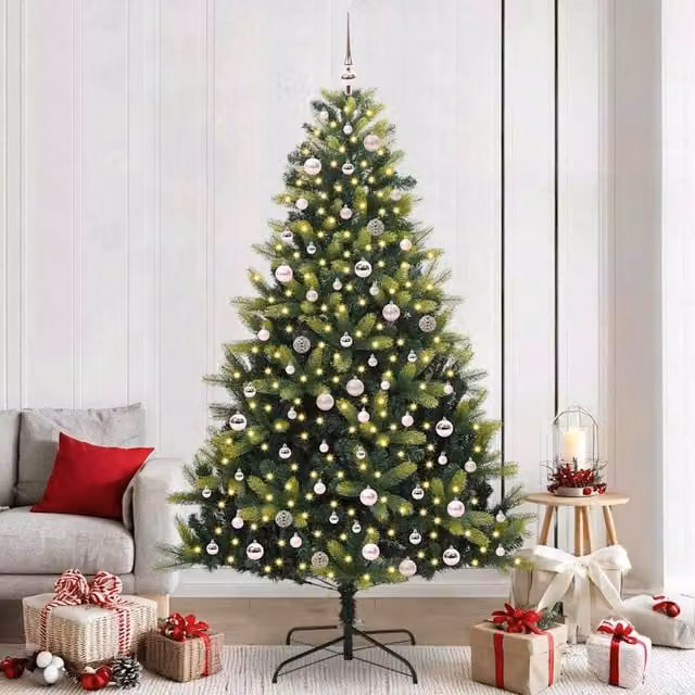 Berkfield Home Artificial Hinged Christmas Tree with 300 LEDs, Green, Height: 240 cm