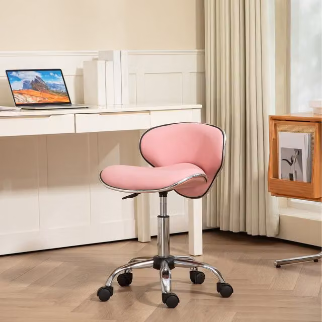 HOMCOM Modern Pink Fabric Salon Task Chair with Castors and Metal Base