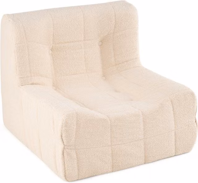 COSTWAY White Bouclé Armless Bean Bag Chair with Foam Chunks