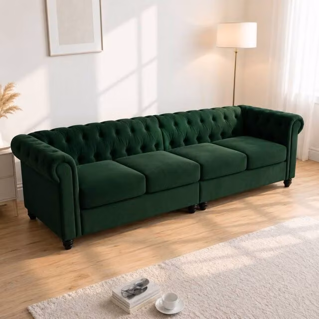 Sofaya Hampton 4 Seater Chesterfield Velvet Sofa in Green – 1