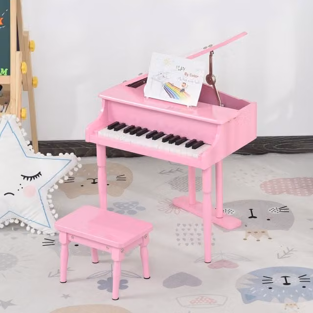 HOMCOM Kids 30 Key Piano Set with Music Stand and Bench in Pink