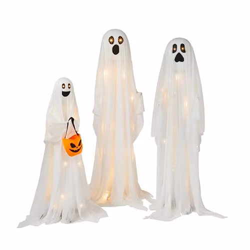 Lights4fun Ghost Family LED Halloween Decoration, White, Height: 160 cm – 3