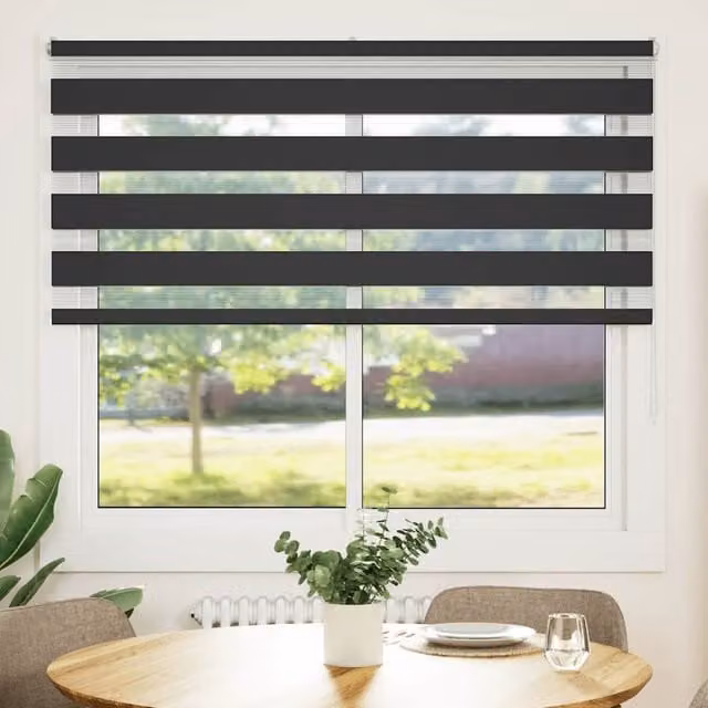 Berkfield Home Black Zebra Day and Night Blind, W: 155 cm, H: 100 cm