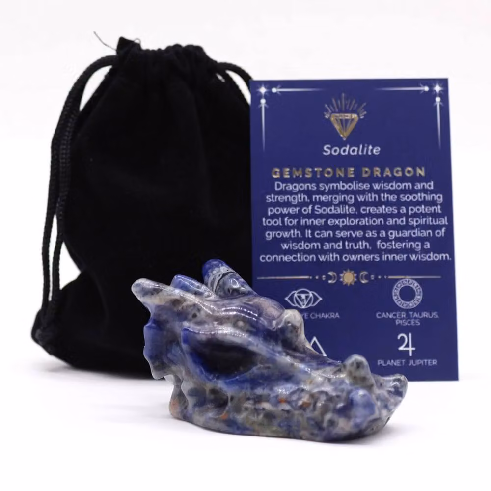 KDMD Sodalite Small Dragon Head Carved Blue and White Gemstone Tabletop Decor – 3