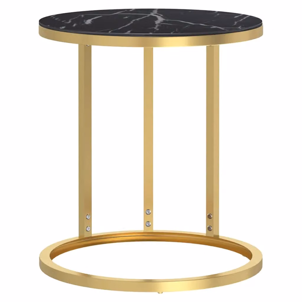 Berkfield Home Round Side Table in Gold and Black with Tempered Glass, Height: 45 cm – 2
