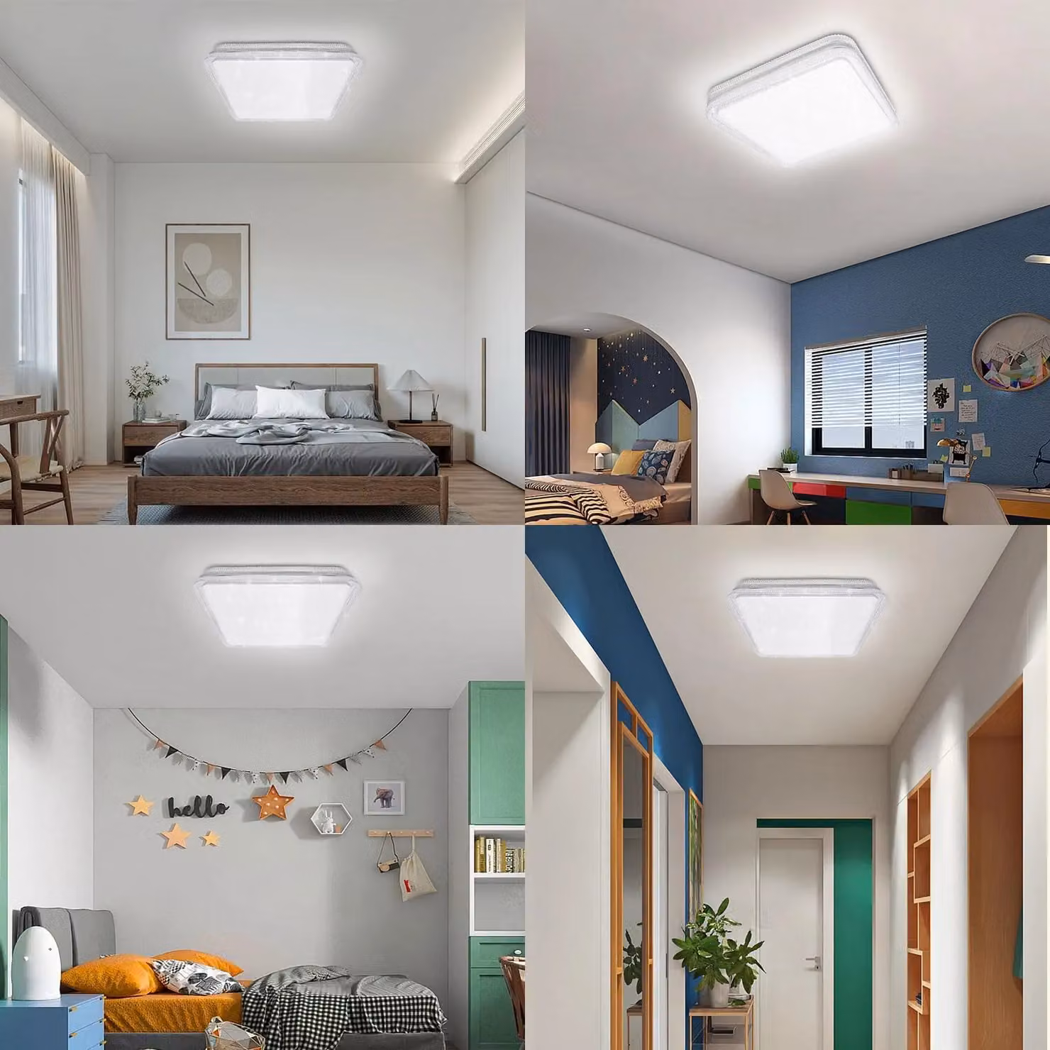 ExtraStar 18W Square LED Ceiling Light in White with Silver Glitter Edge, 6500K, 1900 Lumen – 4