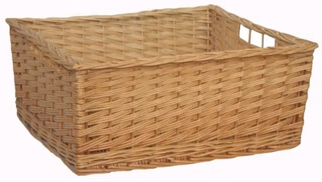 Red Hamper Wicker Kitchen Storage Basket with Handles in Brown and Red