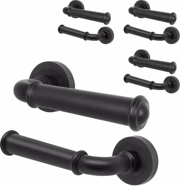 AFIT Matt Black Internal Lever On Rose Door Handle, 4 Pack
