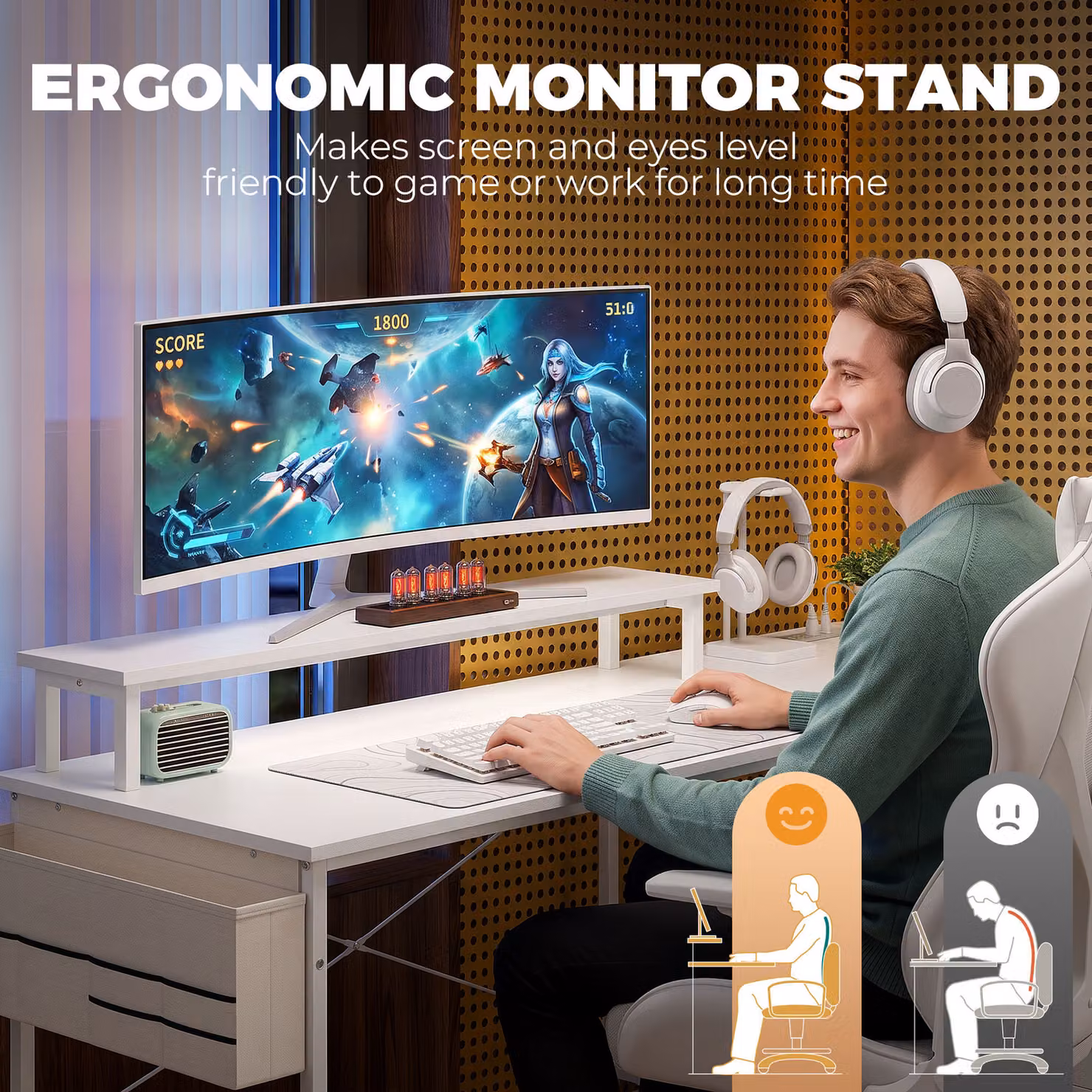 HOMCOM L Shaped Gaming Desk with Drawer Unit and Reversible Board, White – 3
