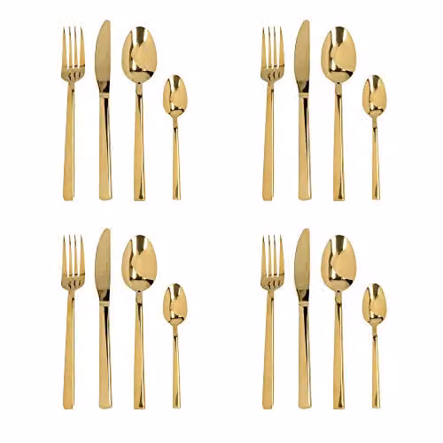 Mikasa Ciara Diseno Gold Coated Stainless Steel 16 Piece Cutlery Set with Case