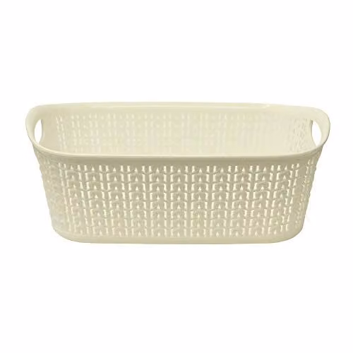 JVL Small Open Weave Plastic Rectangular Storage Basket with Handles, White, 3 l