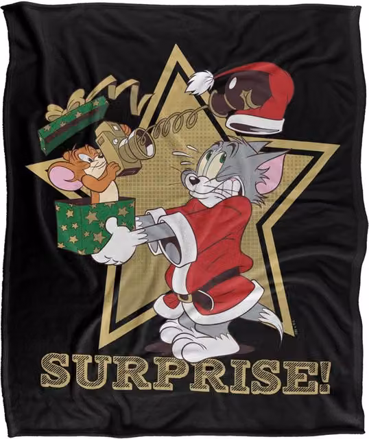 Warner Bros. Tom & Jerry Christmas Surprise Super Soft Fluffy Polyester Throw Blanket, Multicolour, Large – 1