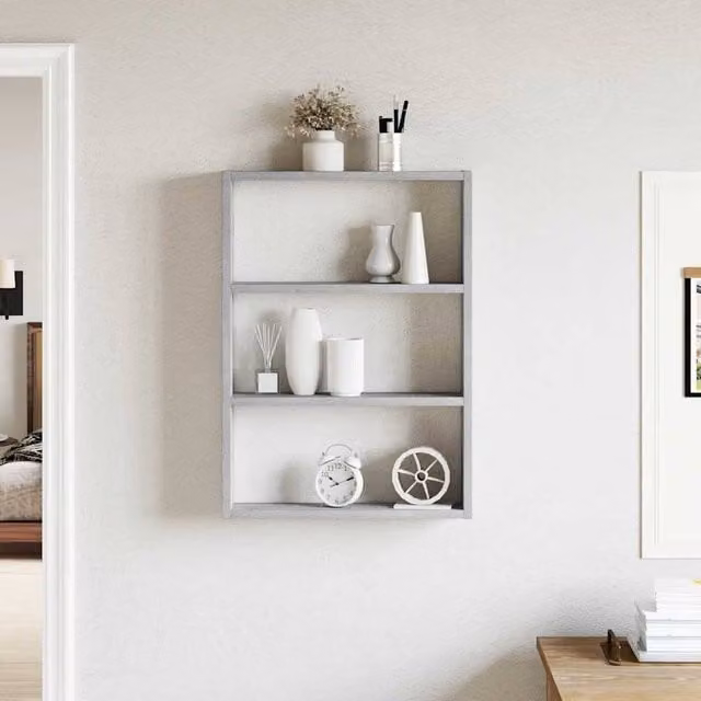 Berkfield Home Decorative Wall Shelf, Grey Sonoma, W/D/H: 60 x 43 x 9 cm