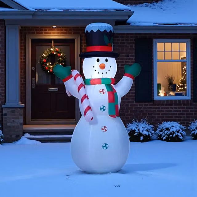 Garden Greatness 4ft Inflatable LED Candy Cane Snowman in White
