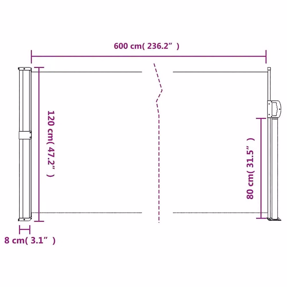 Berkfield Home Retractable Side Awning in Dark Green, W/D/H: 600 x 120 cm – 6