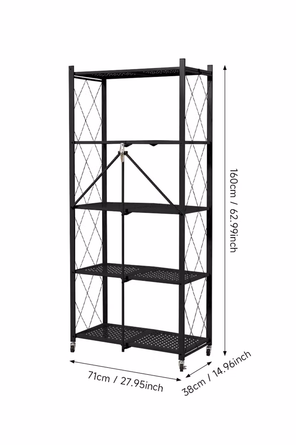 Living and Home 5-Tier Collapsible Metal Storage Shelf with Casters in Black – 4