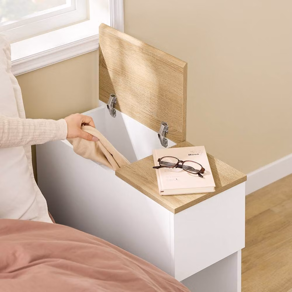 SoBuy Narrow Bedside Table with Lift-Up Lid and Shelf in White – 2