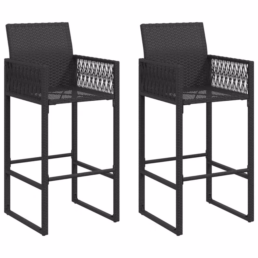 Berkfield Home Modern Black Poly Rattan and Steel Garden Bar Stools, Set of 2 – 2