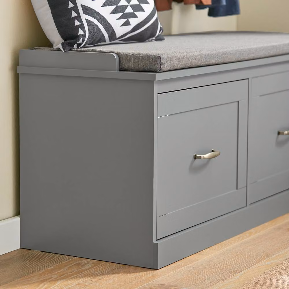 SoBuy Entrance Bench Shoe Rack with Lift-Up Seat and Dual Drawers in Vintage Grey – 3