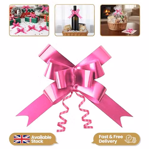 Shatchi 10pcs Pink Plastic Pull Bows, 3cm Width – 3
