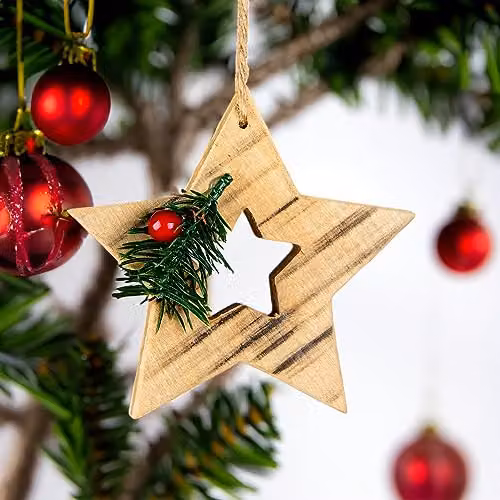 Shatchi Rustic Brown Wooden Star Christmas Tree Hanging Pendant, W/D/H: 12.5 x 12.5 x 1.5 cm – 2