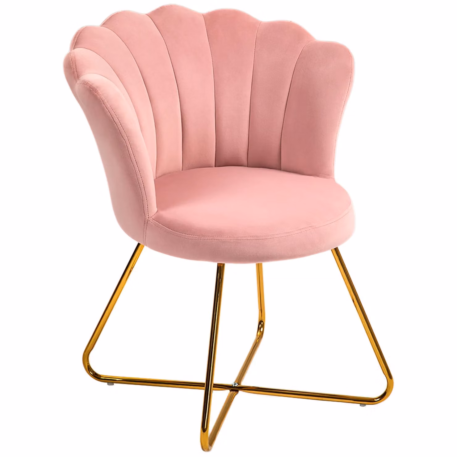 HOMCOM Pink Velvet Accent Chair with Lotus Backrest and Steel Legs – 2