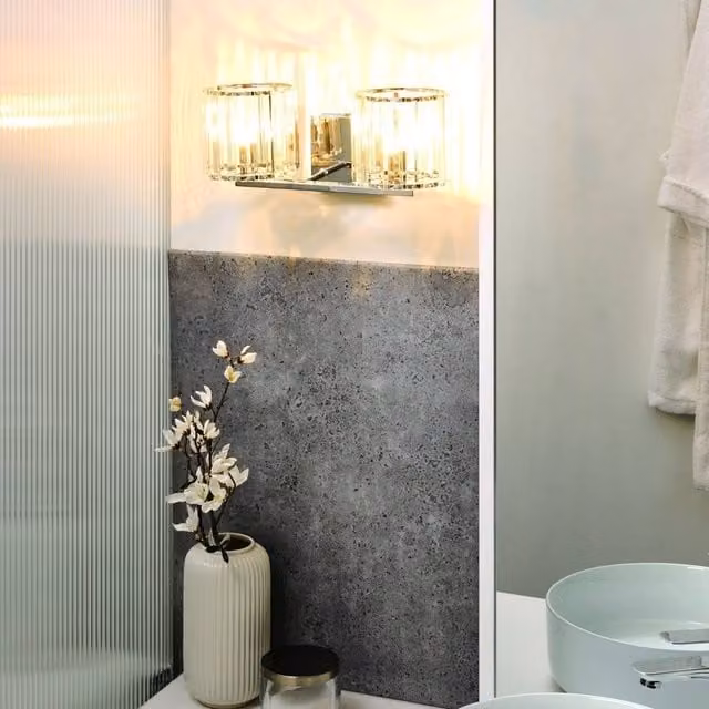 Wyld and Coco Modern Geometric Wall Lamp in Silver with Crystal Glass Shades