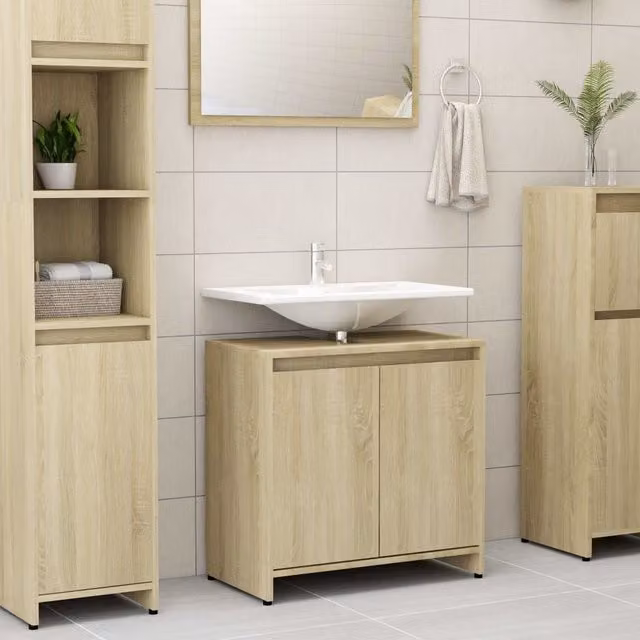 Berkfield Home Sonoma Oak Bathroom Cabinet, Brown, W/D/H: 60 x 33 x 61 cm – 1