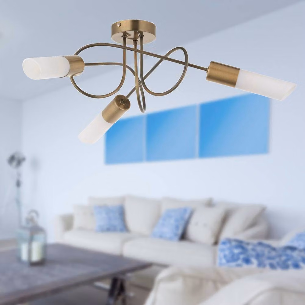 First Choice Lighting Joshi Antique Brass Semi Flush Ceiling Light with Glass Shades in Bronze – 2