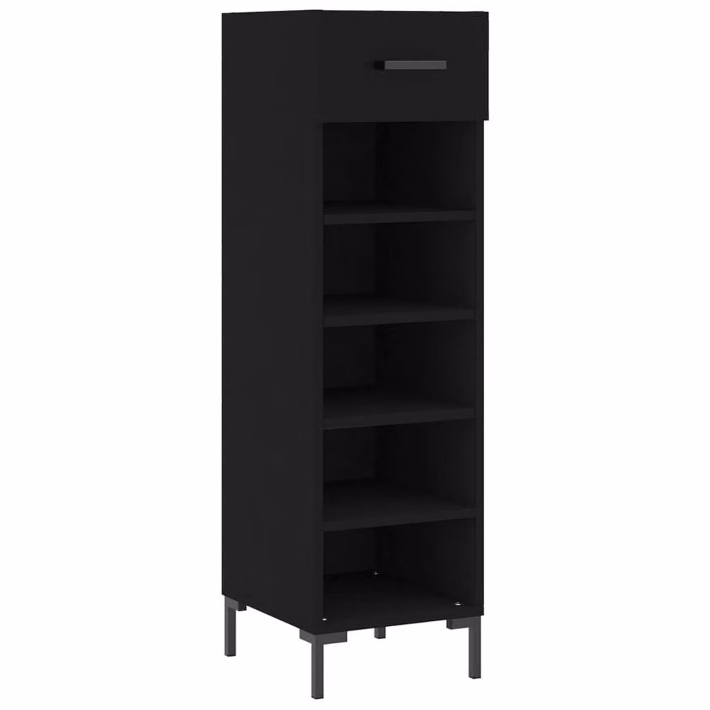 Berkfield Home Modern Black Shoe Cabinet with Hinged Doors and Open Shelves, W/D/H: 30 x 35 x 105 cm – 3