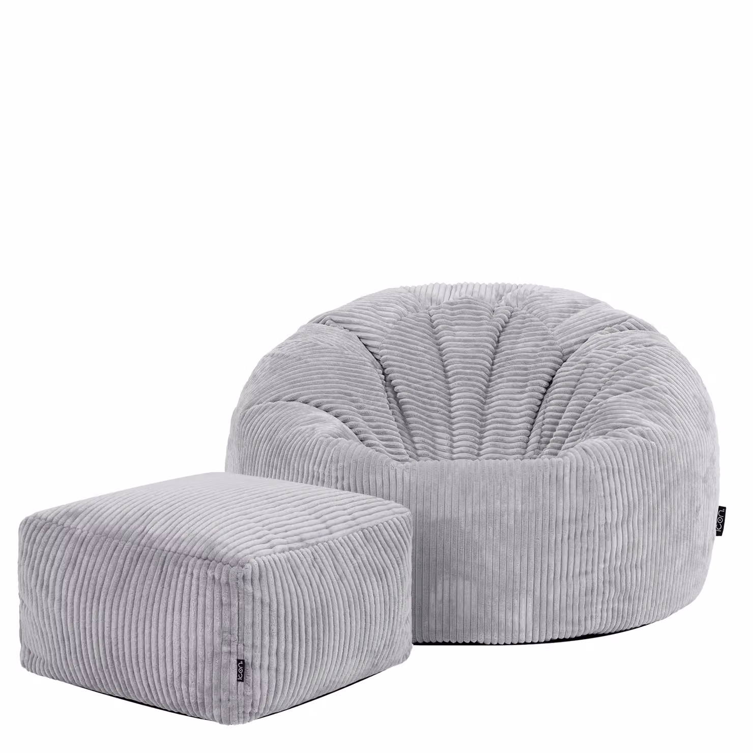 icon Kingston Cord Bean Bag and Footstool Bundle in Grey with Filling Included – 2