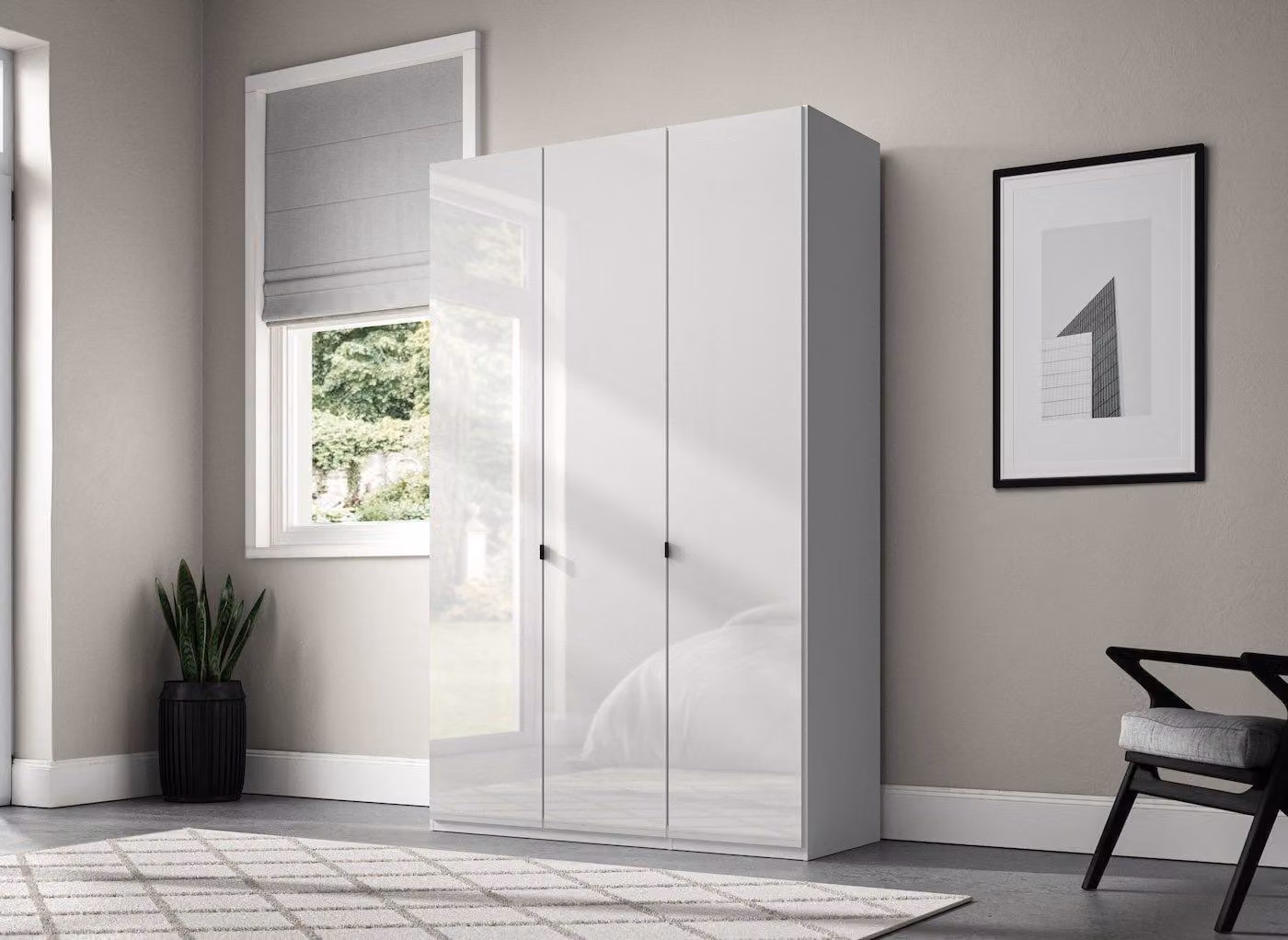 Wiemann Kirkpatrick 3-Door Wooden Wardrobe in White with Soft-Close Hinged Doors and Mirror