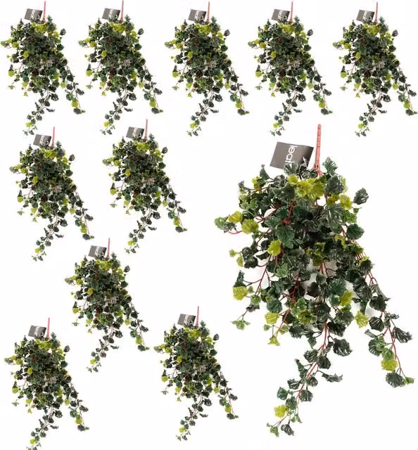 Pack of 12 UV Resistant Artificial Green Geranium Bushes, Height: 70 cm