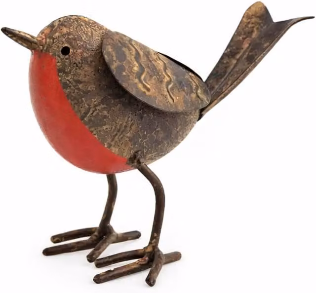 BERPAR Rustic Metal Robin Garden Ornament in Brown