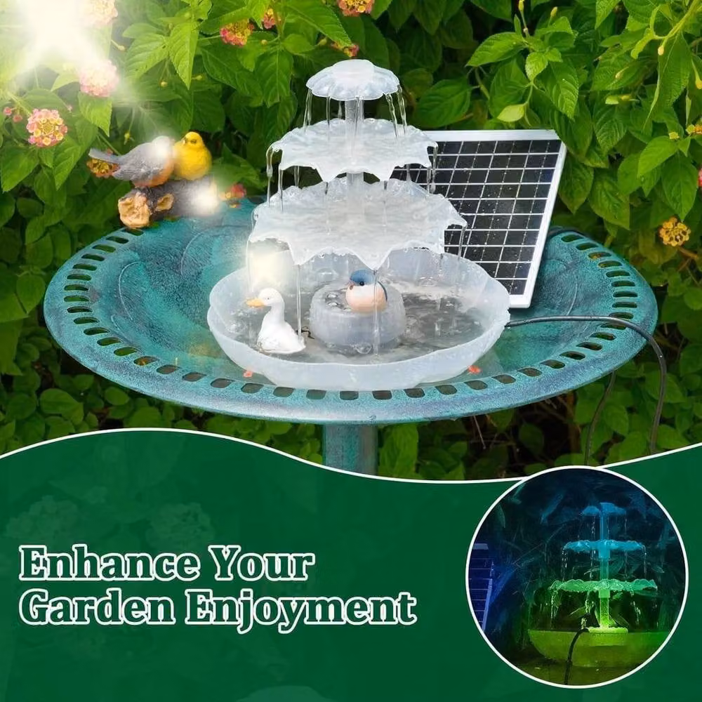 FLAVORA Solar Water Fountain 3 Tiered LED Bird Bath in White, W/D: 100 x 100 cm – 3