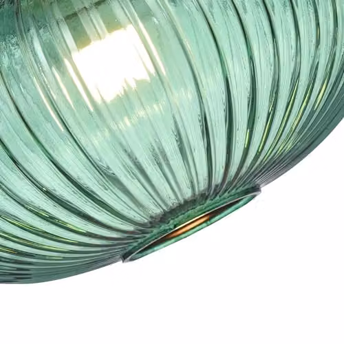 Happy Homewares Modern Oval Ribbed Glass Pendant Lamp Shade in Green, W: 30 cm, D: 17 cm – 2