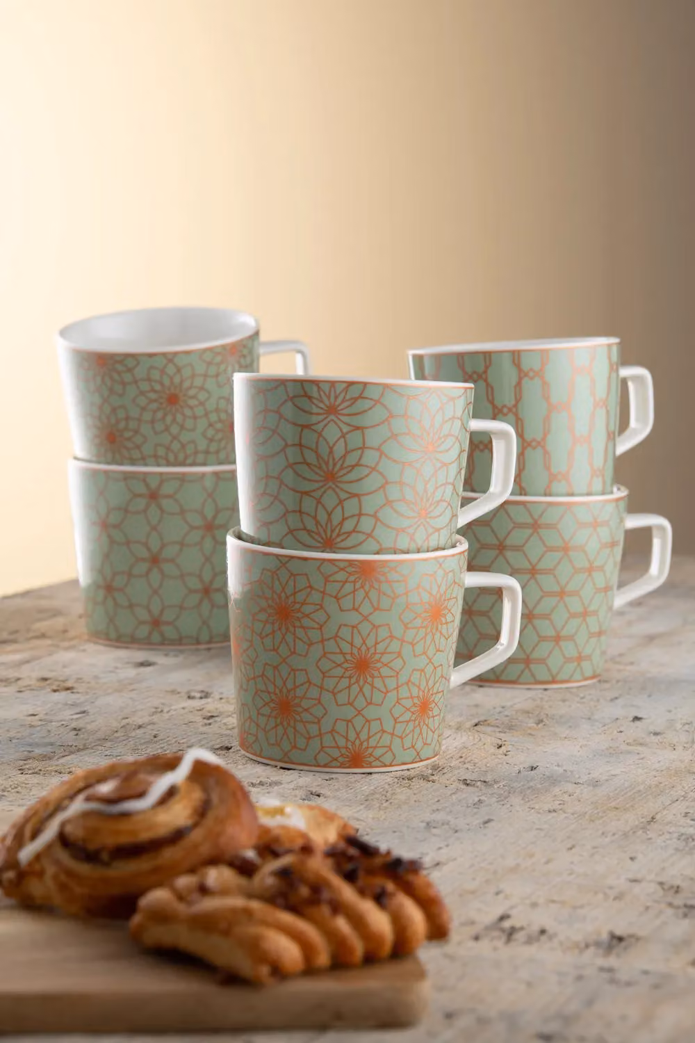 Aynsley Sage & Copper Deco Bone China Mugs, Set of 6, Green and Copper Multicolour – 2