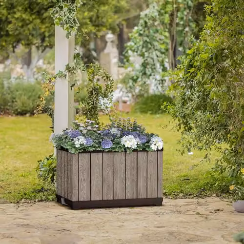 Keter Signature Rectangular Planter in Brown Plastic with Self-Watering Reservoir and Drainage Cup – 2
