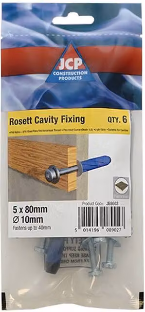JCP Construction Products Rosett Blue Cavity Anchors for Hollow Walls, M5 x 55mm, Box of 30