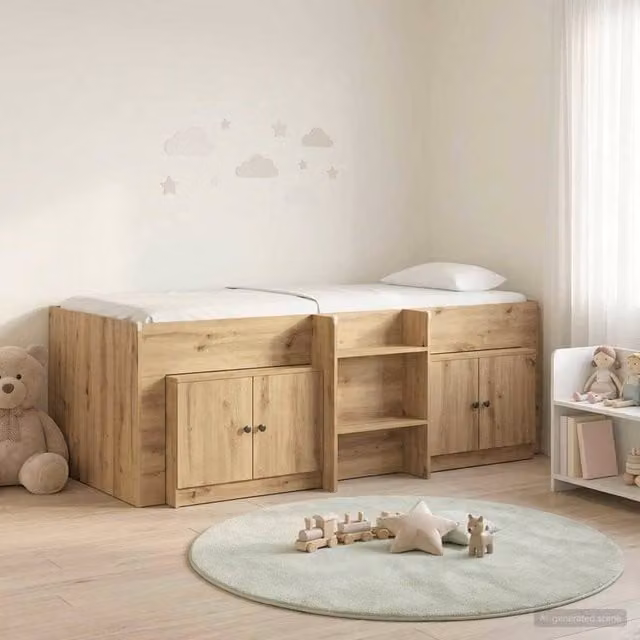 Berkfield Home Loft Bed Frame with Cabinet and Side Compartments in Artisan Oak Brown Engineered Wood
