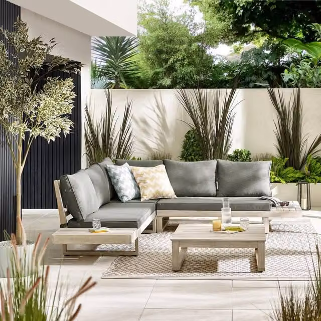 FurnitureboxUK Brisa Acacia Solid Wood 5 Seat Outdoor Sofa Set in Off-White – 1