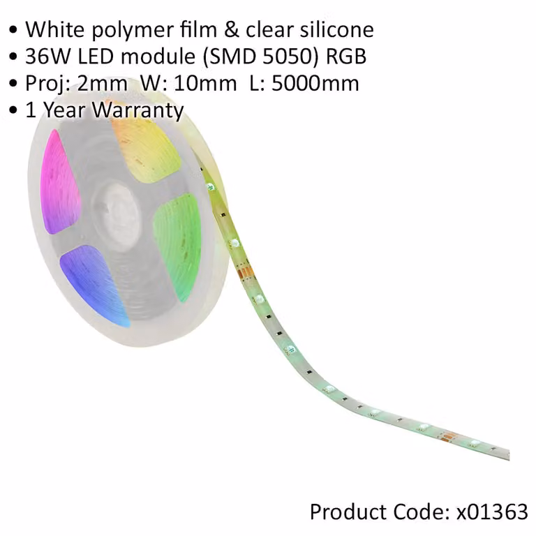 Loops SMART RGB LED Tape Light, 5m Multicolour Dimmable Reel, 36W, IP65 Rated