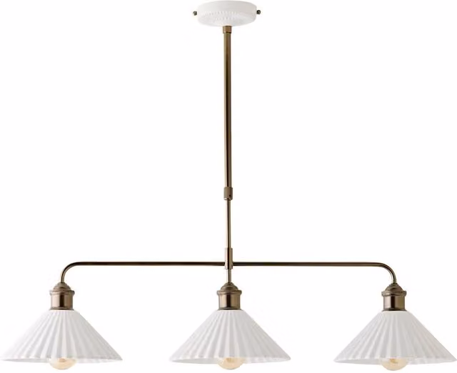 ValueLights Burford 3 Drop Ceramic Ribbed Diner Bar Ceiling Light in White and Gold/Brass with Bulbs Included – 1
